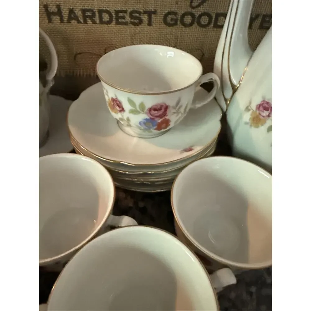 Vintage Rare Us Zone Germny Porcelain Tea Set Beautiful 14Piece Floral Gold Trim